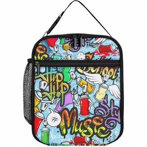 Borsa per il pranzo con personaggi dei graffiti Borsa per il pranzo di capacità portatile Borsa per il pranzo grande riutilizzabile per uomo Donna, Borsa per bottiglia d'acqua con lato h6ln #