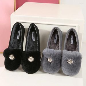 Casual Shoes Plus Size 40-43 Beads Women Fluffy Flats Pearl Square Toe Fleeces Loafers Female Winter Warm Plush Moccasins 2024