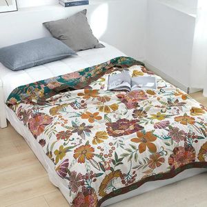 Blankets Boho Style Six-layer Cotton Gauze Towel Quilt Adult Single Double Summer Flower Printed Blanket Bedsheet Sofa Cover Home Decor