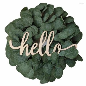 Decorative Flowers 30cm Spring Summer Artificial Eucalyptus Wreath Green Simulation With Welcome Sign Door Wall Window Decoration