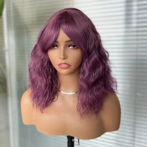 Wigs AIMEYA Lavender Purple Synthetic Wigs for Women Loose Curly Short Bob Wig with Bangs Blue Cosplay Wig Halloween Clearance Sale