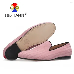 Casual Shoes 2024 Arrival Pink Color Men Velvet With Striped Design Classic Loafers British Style Smoking Slippers