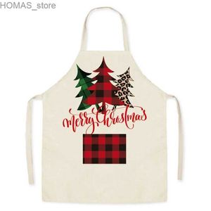 Aprons Cartoon Christmas Tree Pattern Linen Hand Wipe Sleeveless Waist Apron Home Decoration Kitchen Cleaning Tools Y240401