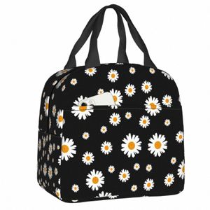 custom Daisy Floral Lunch Bag Women Cooler Thermal Insulated Daisies Fr Lunch Box for Kids School Work Picnic Food Tote Bags j78I#