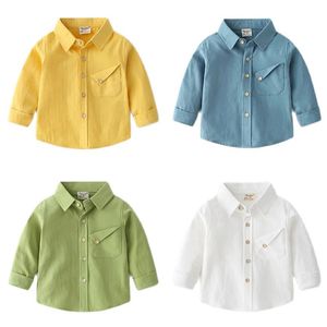 Boys Shirt 2-7Y Baby Candy Color Outerwear Top Childrens Spring and Autumn Fashion Soft Casual Long Sleeved Thin Shirt 240326