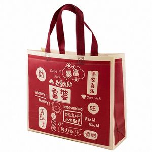 large Capacity Red N-Woven Fabric Shop Bag Reusable Foldable Shop Pouch Tote Storage Handbag Grocery Eco Friendly Bags f0uU#