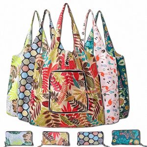 foldable Shop Bags Big Size Thick Large Tote ECO Reusable Polyester Portable Shoulder Women's Handbags Folding Pouch Q5aG#