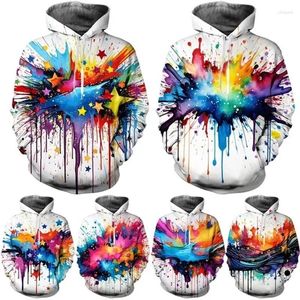 Felpe con cappuccio da uomo Moda colorata Splash Ink Drop Color Stampa 3D Felpe grafiche Trendy Starry Sky Coppia Pullover Felpa con cappuccio