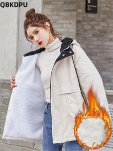 Jaquetas femininas de comprimento médio inverno solto com capuz parkas coreano mulheres casuais velo forrado quente engrossar casacos de neve desgaste windbreaker chaqueta