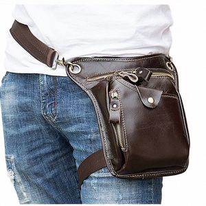 retro men's leather waist bag multi-functi sports belt bag outdoor practical leg bag real cowhide menger bags for man F3ev#