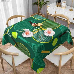 Table Cloth Washable Oil-Proof Square Table Cloth Tennis Rackets and Balls Outdoor Tablecloth for Picnic Parties Bbqs Dinner Kitchen Decor Y240401