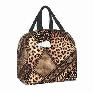 Этнические животные украшения леопардовый принт сумки для обеда женские термохолодильник изолированные ланч-боксы для детей школьная сумка для пикника M452 #