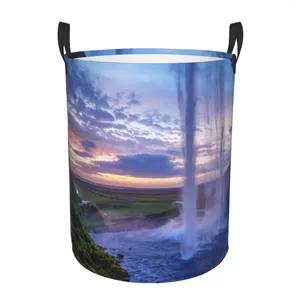 Laundry Bags Waterfall Water Resources Jungle Printed Basket Storage Hampers Dirty Clothes Circular Hamper For Bedroom Bath