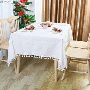 Toalha de mesa de algodão mistura tecido cor sólida toalha de mesa retângulo capa pano cozinha jantar restaurante buffet decoração de casamento branco y240401