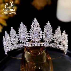 Grampos de cabelo Asnora 2024 grande quadrado zircão coroa nupcial casamento tiara jóias coroas de luxo para mulheres acessórios de cocar de aniversário