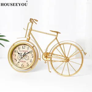 Bordklockor Creative Tyrant Golden Bicycle Clock Simple Personality Mute Iron Art Home Crafts Decoration Ornaments