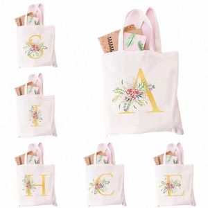 Iniciais personalizadas A-Z Canvas Tote Bag Frs Pattern Shopper Bag Ladies Bachelorette Party Gift Beach Bag Presente para Noiva Professor u4o4 #