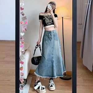 Skirts Casual Loose Long Women Denim Streetwear Pockets Fashion Female Harajuku Y2K Jean Skirt Korean Style