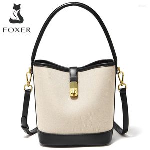 Shoulder Bags FOXER PU Leather Stylish Women Handbag Fashion Dating Messenger Bag Lady Casual Outdoor Patchwork Bucket Crossbody