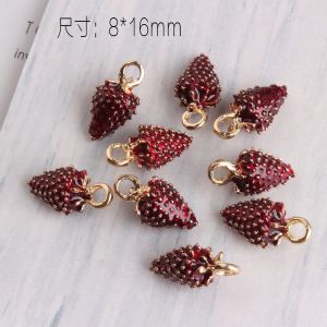 Bracelets 50pcs esmalte 3D Fruta Strawberry Pingente Charmos