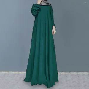 Sıradan Elbiseler Kadın Abaya Vintage Dot Baskı Maksi Elbise O boyunlu Gevşek A-line Stil Büyük Hem Yumuşak Zemin Dubai