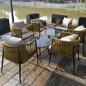 Camp Furniture Nordic Outdoor Simple Leisure Dining Table And Chair Set Garden Rattan Waterproof Sunscreen