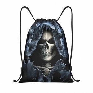 Personalizado Horror Gótico Esqueleto Death Skull Drawstring Bag Mulheres Homens Leve Sports Gym Storage Backpack A83N #