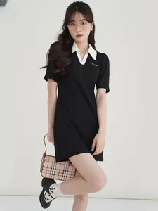 Abiti da festa HOUZHOU Casual Abito nero Donna Estate Stile preppy giapponese Corto Elegante Office Lady Streetwear Moda Abito femminile