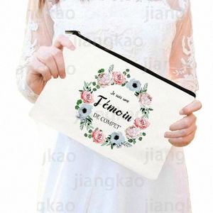 Temoin fr French Printed Women Make Up Bag Bridesmaid Cosmetic Case Travel toalettartiklar Organiser Bröllopspresenter för Witn D9B3#