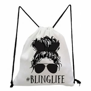 Pretty Hipster Lady Print ryggsäckar för studenter Hårnål Solglasögon Girl DrawString Pocket Present Travel Casual Portable Shoes Bag Z9ry#