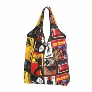 recycling Quentin Tarantino Movie Collage Shop Bag Women Tote Bag Portable Pulp Ficti Kill Bill Grocery Shopper Bags I7OP#