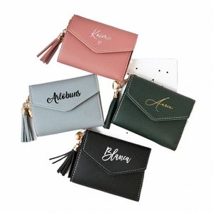 Saco de cartões de carteira de couro para mulheres perspiradas personalizadas novas carteiras curtas que gravam carteira minimalista FI Bolsas D6Z4#