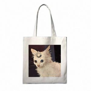 Cute Cat Shop Bag Сумки для покупок Tote Canvas Bag Harajuku Многоразовая большая емкость Kawaii Женская повседневная сумка через плечо d6tq #