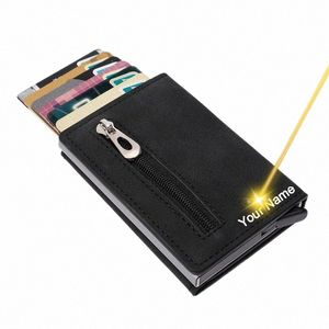 BYCOBECY RFID SMART Wallet Credit Card Holder Custom Name Busin Men Woman Leather Wallet Pop Up Minimalist Wallet Wallet Coins Purse 673e#