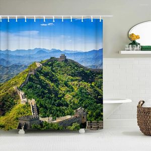 Cortinas de chuveiro Paisagem Natural China Great Wall Tecido Cortina À Prova D 'Água Impressão Banho Para Banheiro Decorar Com 12 Ganchos