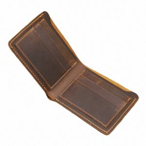 Crazy Horse Leder-Geldbörse für Herren, echtes Leder-Geldbörse, Kartentasche, schlichter europäischer und amerikanischer Retro-Stil, Herren-Geldbörse I44U#