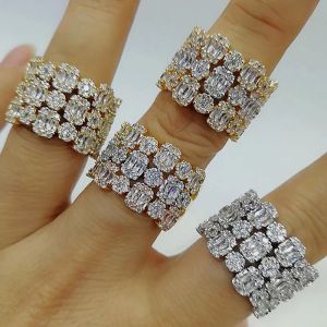 GODKI Luxury 3 Rows In 1 Bold Statement Rings with Baguette Zirconia Stone 2023 Women Engagement Party Jewelry High Quality