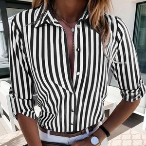 Women's Blouses Stripe Blouse Tops For Women Long Sleeve Laple Button Up Casual Shirt Spring Autumn Eleagance Vinatge Female Office Tunic