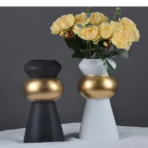 Вазы Керамическая ваза Матовая черно-белая золотая геометрия Абстрактная цветочная композиция Аксессуары Современное украшение дома