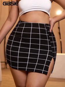 GIBSIE Plus Size Plaid Sexy Mini Skirt 2024 Spring Summer High Waist Club Party Bodycon Short Skirts Girls Black 240321