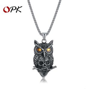 OPK Jewelry Hot Selling Punk Style Titanium Owl Skull Pendant Stainless Steel Necklace