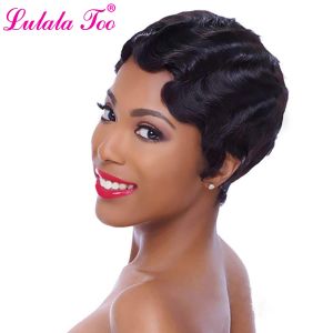 Wigs Short Pink Curly Synthetic Finger Wave Wig For Black Women Heat Resistant Brown Blonde African American Pixie Cut Mommy Wig