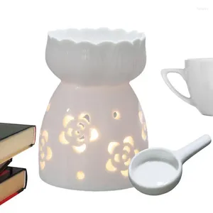 Candle Holders Ceramic Oil Burner With White Hollow Design Holder Scented Diffuser Home Bedroom Decor Flower Pattern For