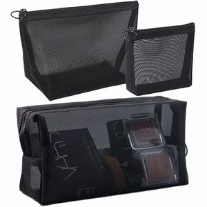 Preto malha maquiagem saco feminino transparente saco de cosméticos pequenos grandes sacos de armazenamento portátil viagem produtos de higiene pessoal toalha organizador bolsa t2kk #