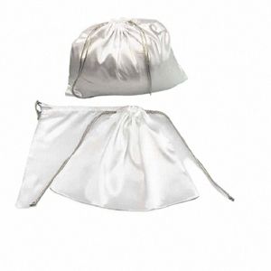 Borsa da viaggio con coulisse da viaggio in raso bianco liscio Borsa da viaggio organizzatore Borsa per biancheria intima Giocattolo Borsa ecologica da viaggio l9Zd #