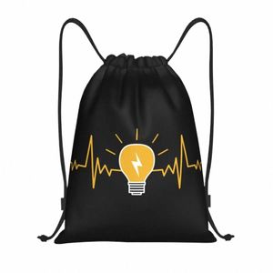 Elektriker Herzschlag Glühbirne Kordelzug Rucksack Sport Sporttasche für Männer Frauen Elektroingenieur Power Shop Sackpack 97zO #