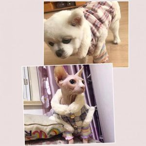 Hundkläder husdjurskläder med plysch utsmyckningar Stylish Plaid tryckväst för väder varm vinterkattrock söt bekväm
