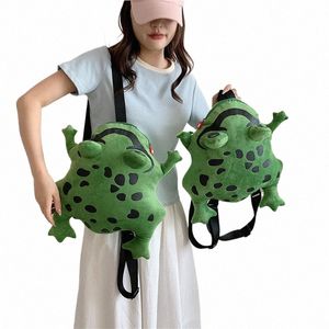 women Funny Frog backpack net red plush frog bag ins girl new carto cute schoolbag O4HG#