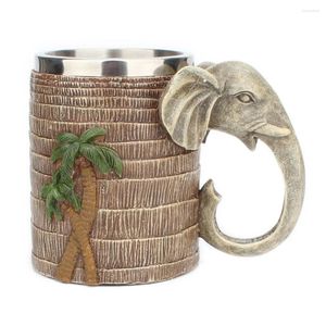Mugs Coffee Cup Stainless Steel Beer Tropical Rainforest Coconut Tree Elephant Heat-resistance For Living Room Kitchen Ornaments