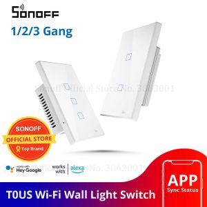 Kontroll Sonoff T0us TX WiFi Smart Wall Light Switch Timer 1/2/3 Gängstöd Voice/App/Touch Control fungerar med Alexa Google Home IFTTT